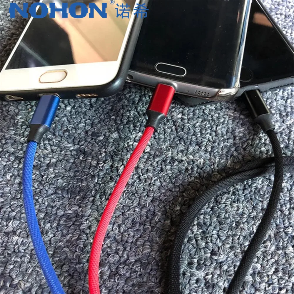 NOHON нейлоновый 3 в 1 кабель для быстрой зарядки Micro usb type C для samsung Xiaomi 5 для iPhone X 7 8 6 Plus зарядный кабель 1,2 м