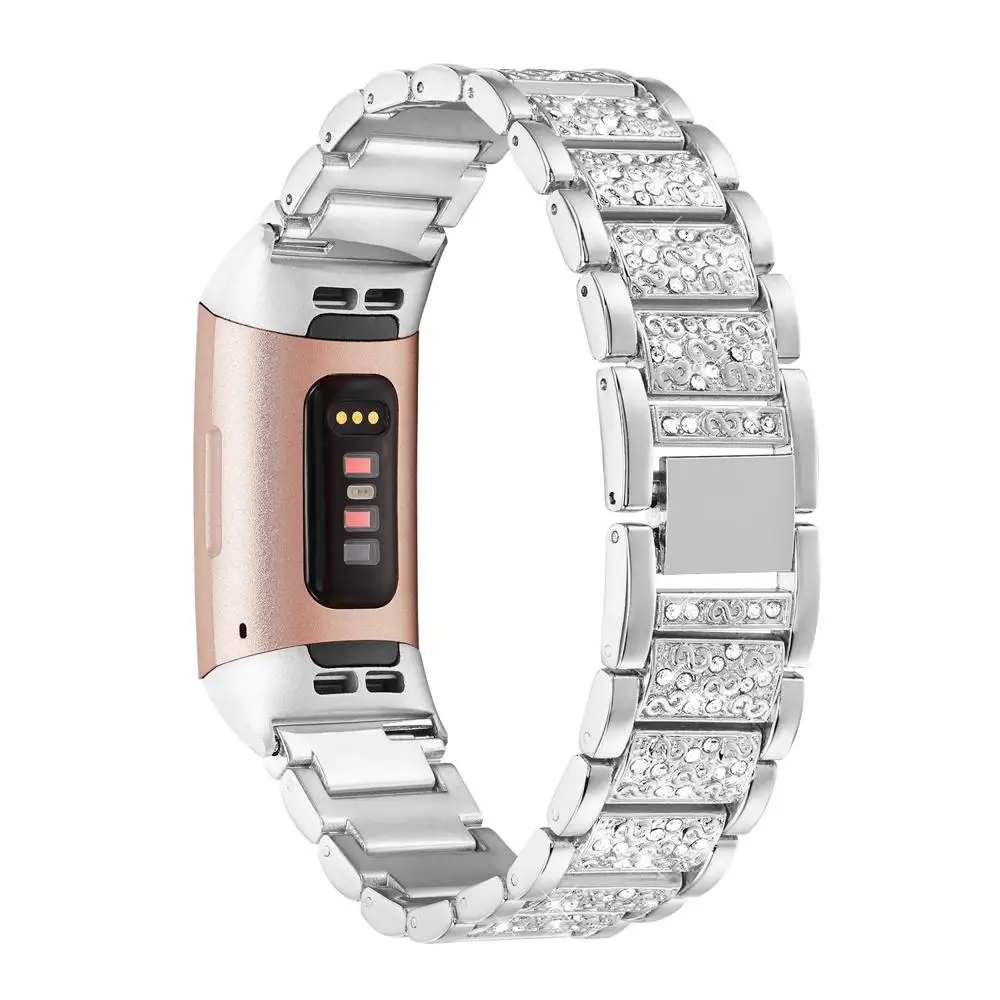 Металлический браслет YOOSIDE из нержавеющей стали для Fitbit Charge 3, регулируемый браслет с блестящими кристаллами, ремешок для Fitbit Charge 3 SE