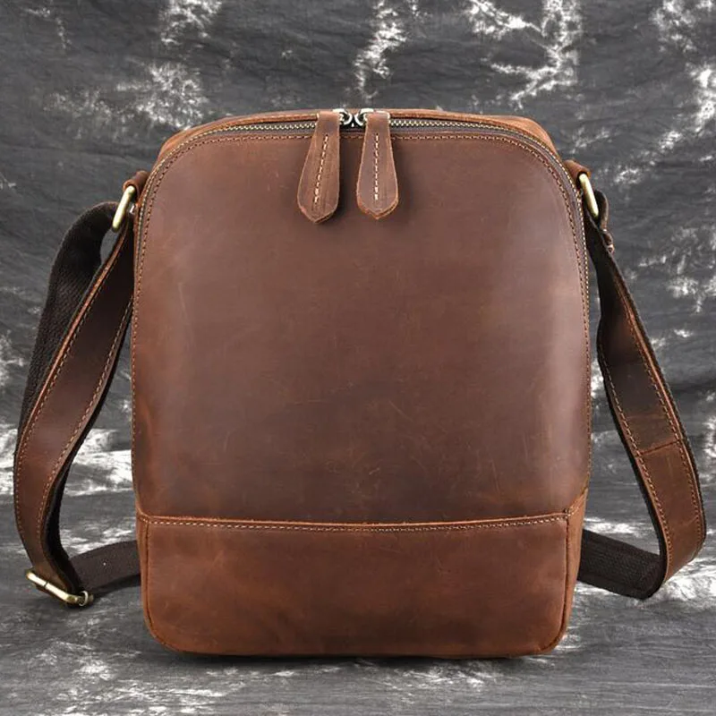 Men Vintage Crazy Horse Cowhide Cross Body Bags Men Messenger Briefcase  Brand Trend Vertical High Quality Sling Shoulder Bag