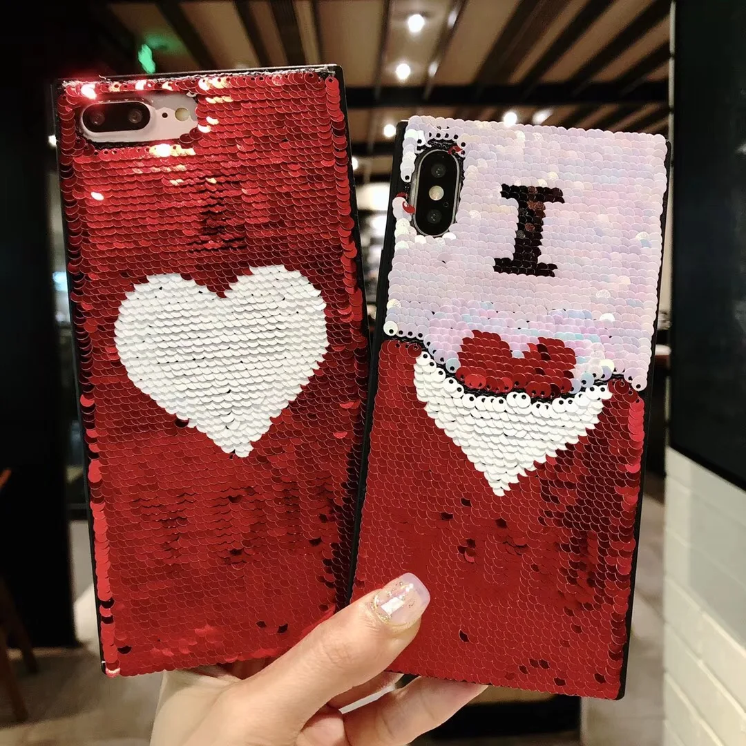 Сменный цветной блестящий чехол для телефона iPhone 7 8 Plus X 3D украшение "Love Heart" Блестки задняя крышка для iPhone 6 6s Plus чехол Капа