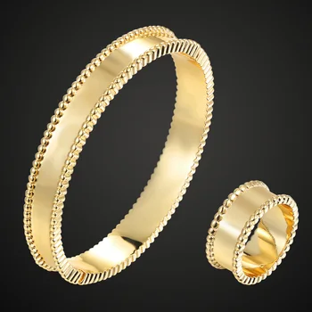 

Zlxgirl bridal jewelry gold color and silver color bangle ring Sets for women bridal accessory sets brand coppe bangle ring sets