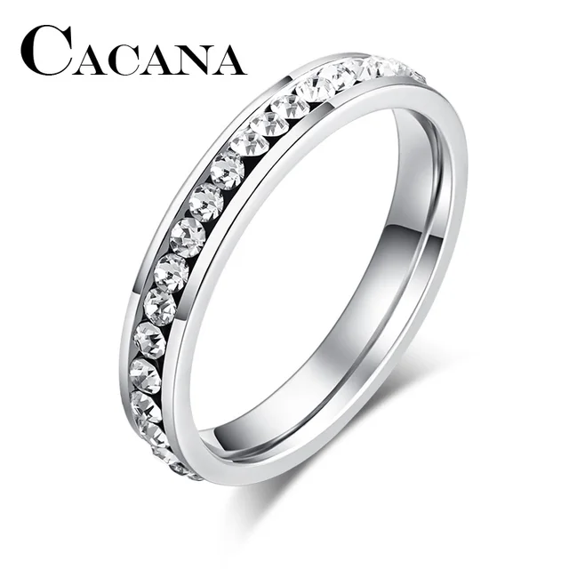 CACANA Titanium Stainless Steel Rings For Women 4mm CZ Surround Fashion Jewelry CACANA Titanium Stainless Steel Rings For Women 4mm CZ Surround Fashion Jewelry