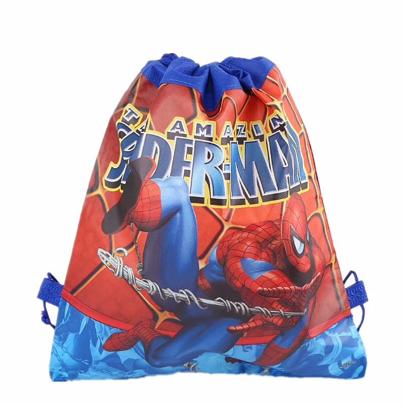 

1pcs/lot Baby Shower Non-Woven Fabric Birthday Party Gift Bag Spiderman Drawstring Backpack For Boy Kids Favors Child Gifts Bags