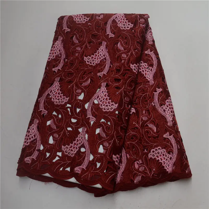 

New design african style Beaded Handcut organza Lace African Swiss lace voile fabric high quality 5 yards/PC