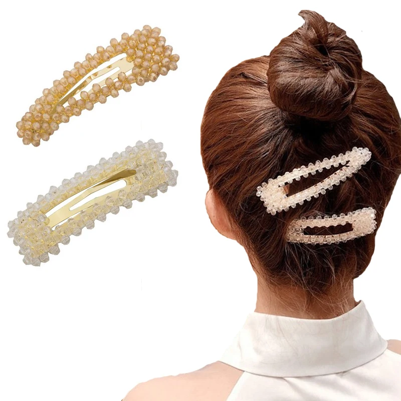 

2019 New women Korea Hollow Water drop Crystal Hair Accessories Crystal Beads Hair Clips For Girls Hair Hairpins Barrette