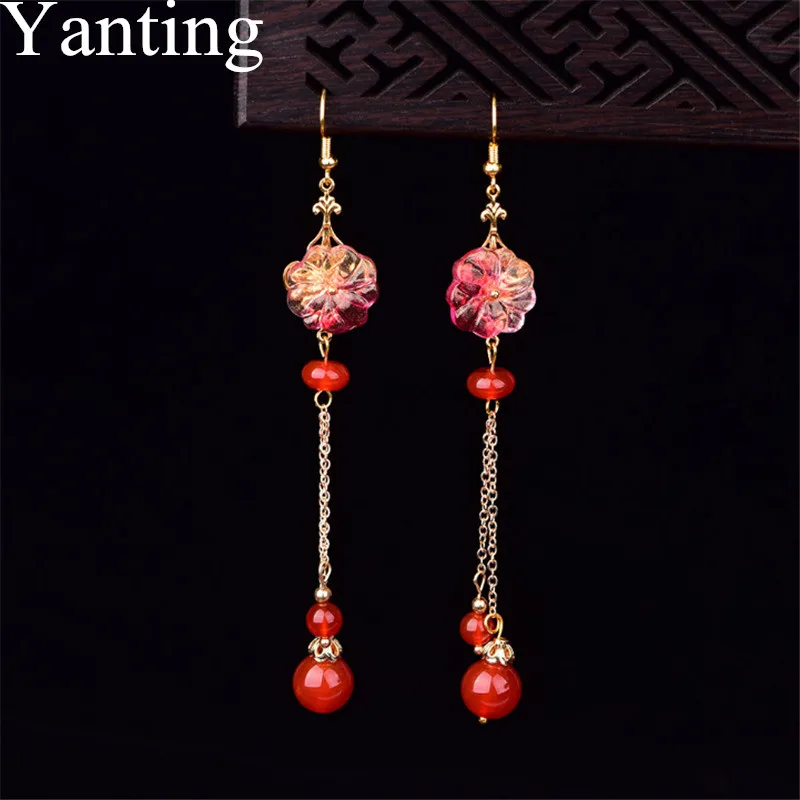 

Yanting Red Flower Drop Earrings For Women Long Earrings Tassels Glass Glazed Flower Handmade Brincos Bride Earring Gift 0459