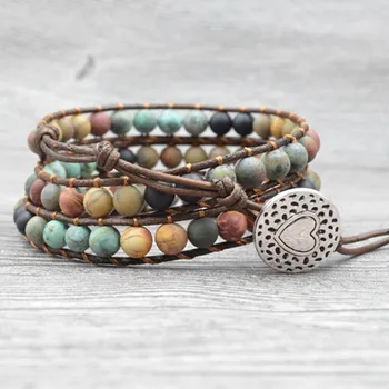

DIEZI Drop Shipping Bohemian Leather Multicolor Bracelet Handmade Weave Multilayer Natural Stone Beads Wrap Strand Men Bracelets