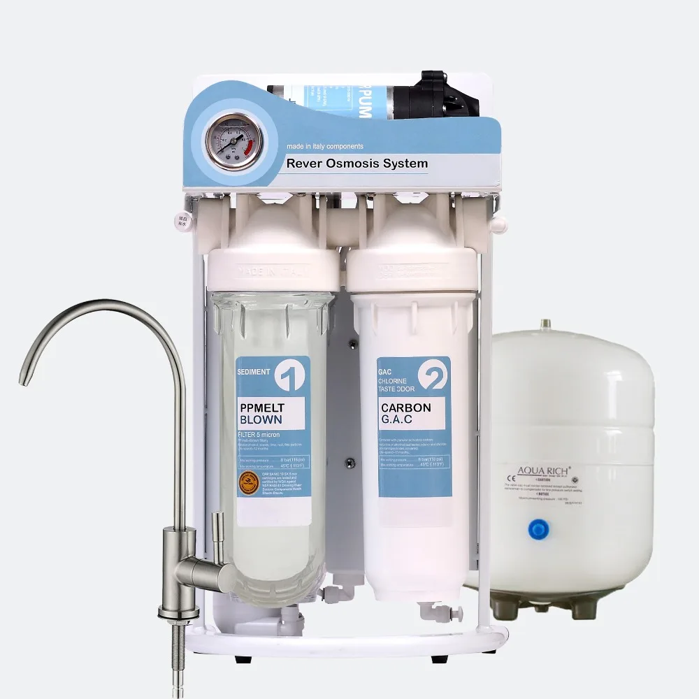 

2019 PREMIUM 5 Stage Reverse Osmosis System with Faucet and 3.2G Metal tank-50GPD,Power:220 - 240V/EU two Pin Plug