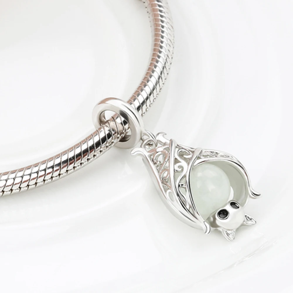 Серебряный Galaxy светящиеся bat кулон Бусины для Для Женщин Браслет Fit Pandora Талисманы
