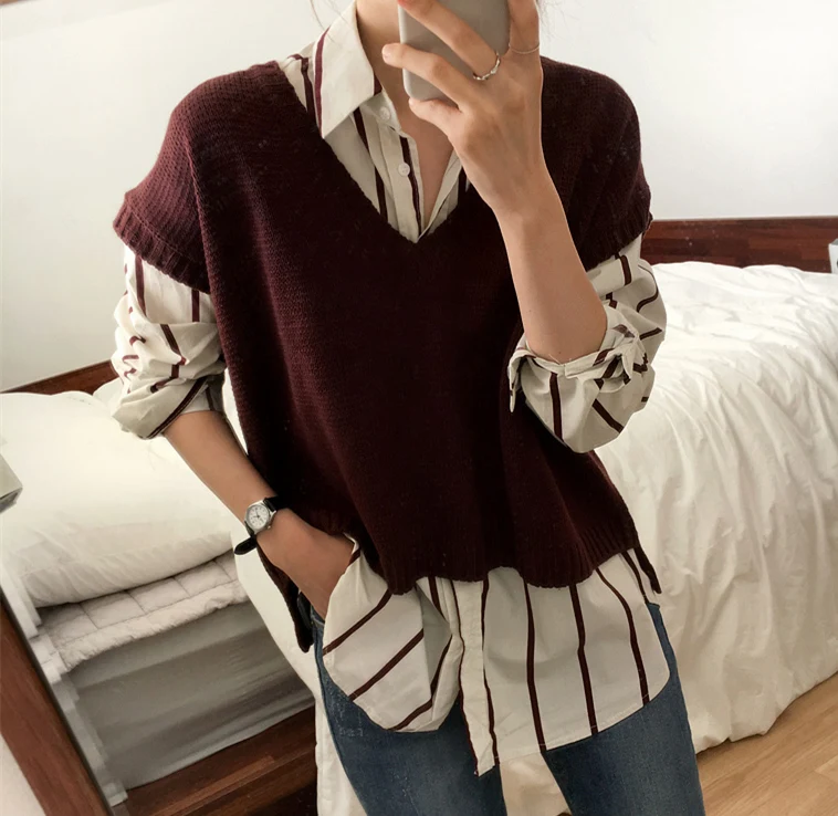 New Office Lady Leisure Casual 2018 Spring Autumn red Vest Women Wool