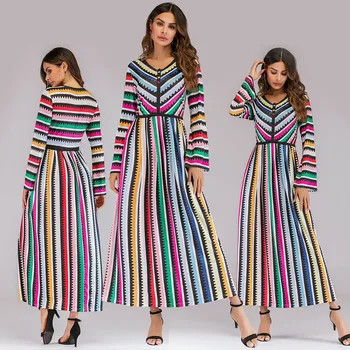 

Fashion Muslim Print Abaya Full Dresses Women Muslim Loose Bell Long Sleeve Arab Dress Islam Jilbab DressY510