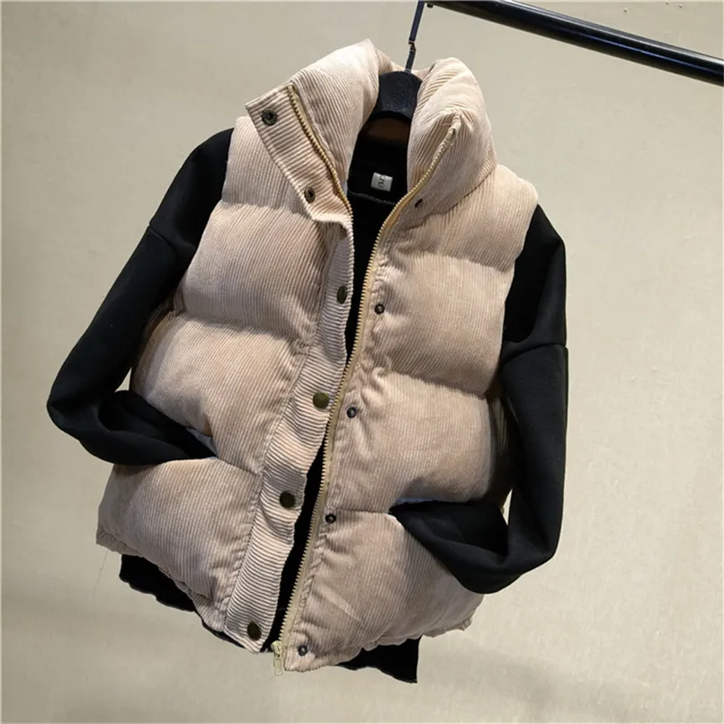 

New Fashion Women Vest Coat Autumn Winter Warm Thick Short Waistcoat Female Parkas Cotton Sleeveless Corduroy Jacket Vest R1228