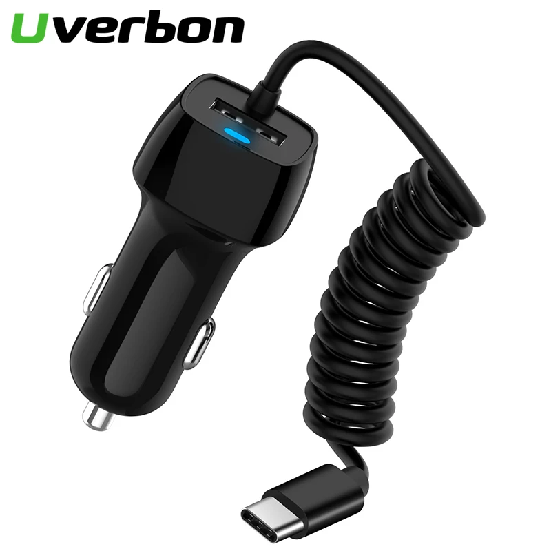 

Uverbon LED USB Car Phone Charger For Huawei Xiaomi Car charger with Type C Micro USB Cable Quick Charge For Samsung S9 S8