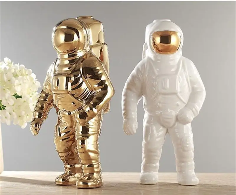 Modelo de Cerâmica Espaço Criativo Homem Astronauta Escultura Foguete Avião Cosmonauta Figura Material Estátua Casa Decorações Estatuetas 4 Figuras de ação