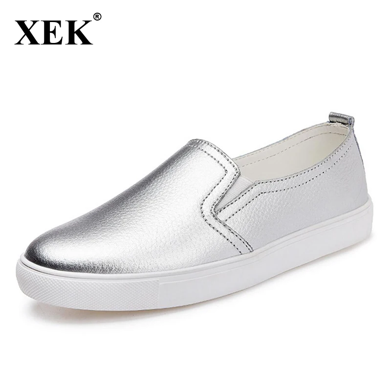 On white Plana 2017 Xc67 Black silvery Cuero Slipony Mujer Primavera Mocasines De Plata Valentine Mujeres Nueva Slip Zapatos Real Femenino qRHq8p7w
