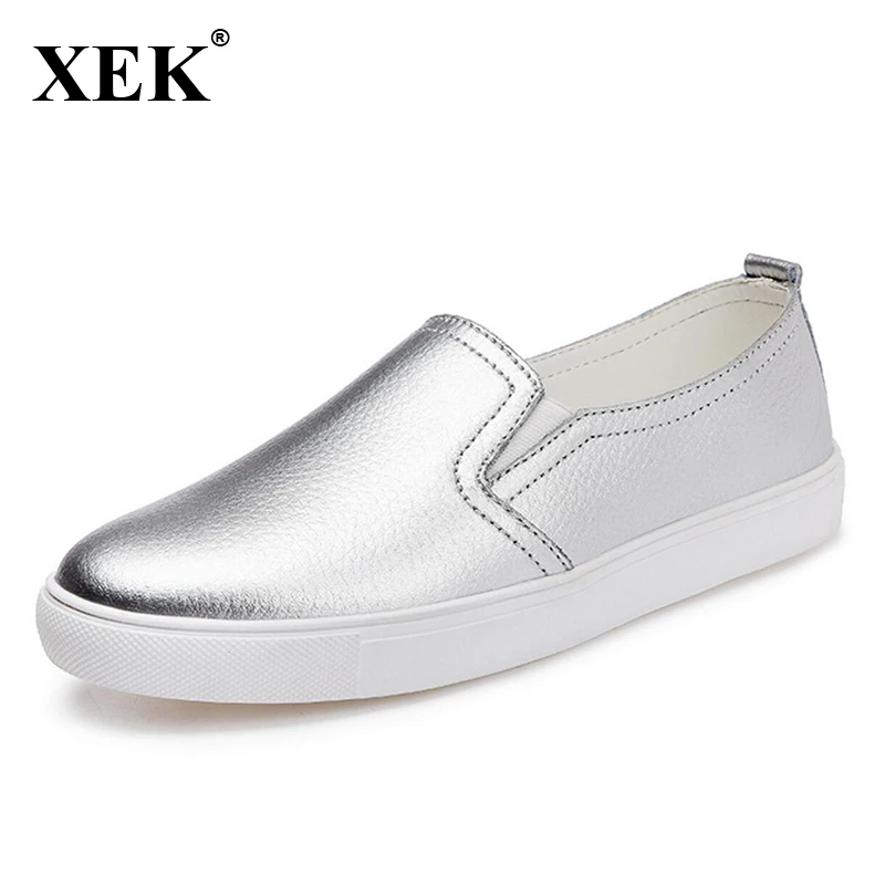 Mocasines de piel auténtica mujer, zapatos de San Valentín, sin cordones, plateados, para primavera, XC67, 2017|shoes woman slip on|slip onvalentine flat - AliExpress