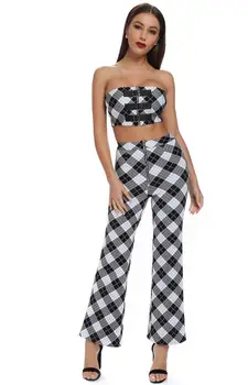 

New Arrival Sexy Plaid 2 Piece Women Bandage Set 2019 Designer Women's Set