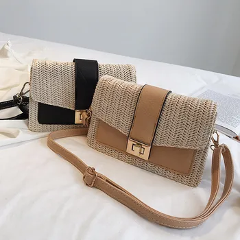 

Women Bag Beach Color Matching Woven Burlap Square Messenger taschen women bolsa masculina sac femme malas de senhora 2019