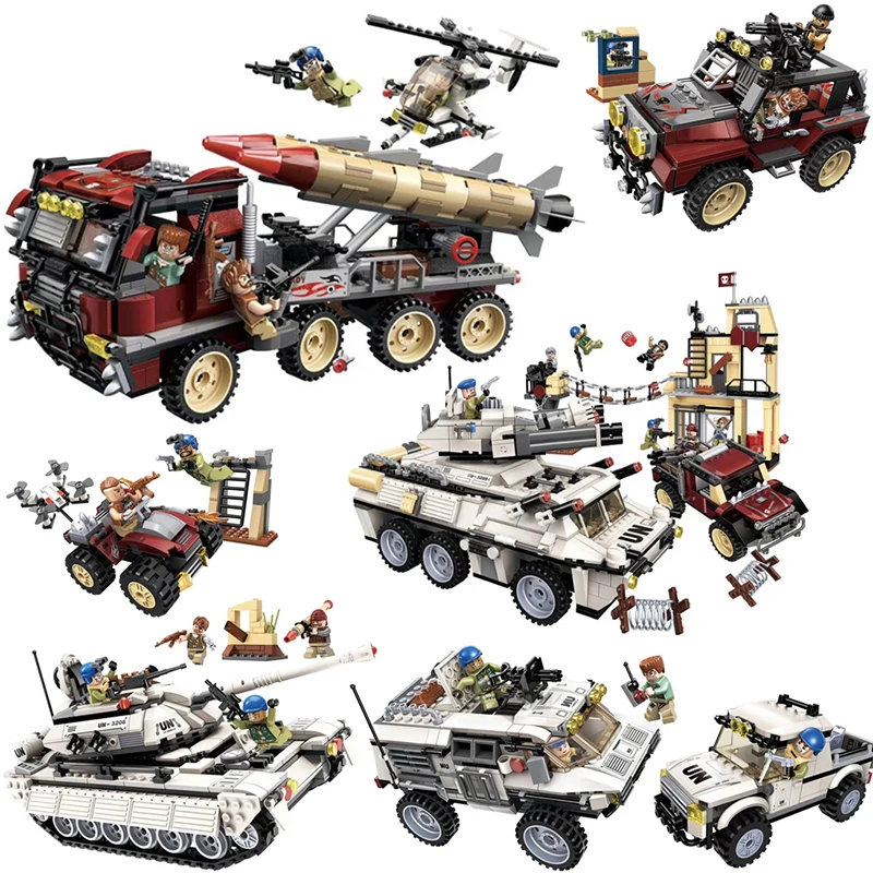 

Legoes Military Education Building blocks Stacking Toy War Tank Panzer Chinook Helicopter Car Vehicle Weapon UN Force Brick Toy