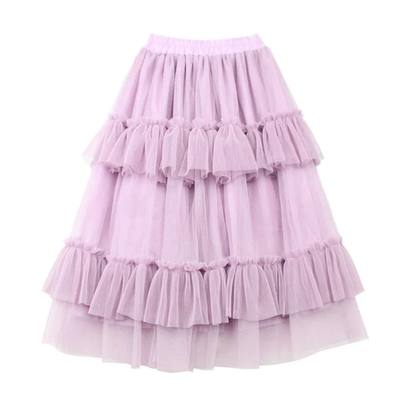 

0-14Y Summer Autumn Girls Kids Long Pink Tutu Skirt with Cotton Lining Ruffle Girl Skirts Princess Long Pleated Pettiskirt Tutus