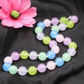 

Lovely Gift Multicolor Crystal Necklaces Round Natural Stone Jades Jaspers Beads Chain Necklace 8 10mm Choker Jewelry 17inchA778