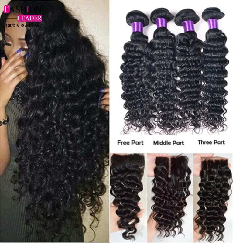 Brazilian Deep Wave With Closure 3 Bundles With Closure Brazilian Curly Virgin Hair With Closure Brazilian Bundles With Closure