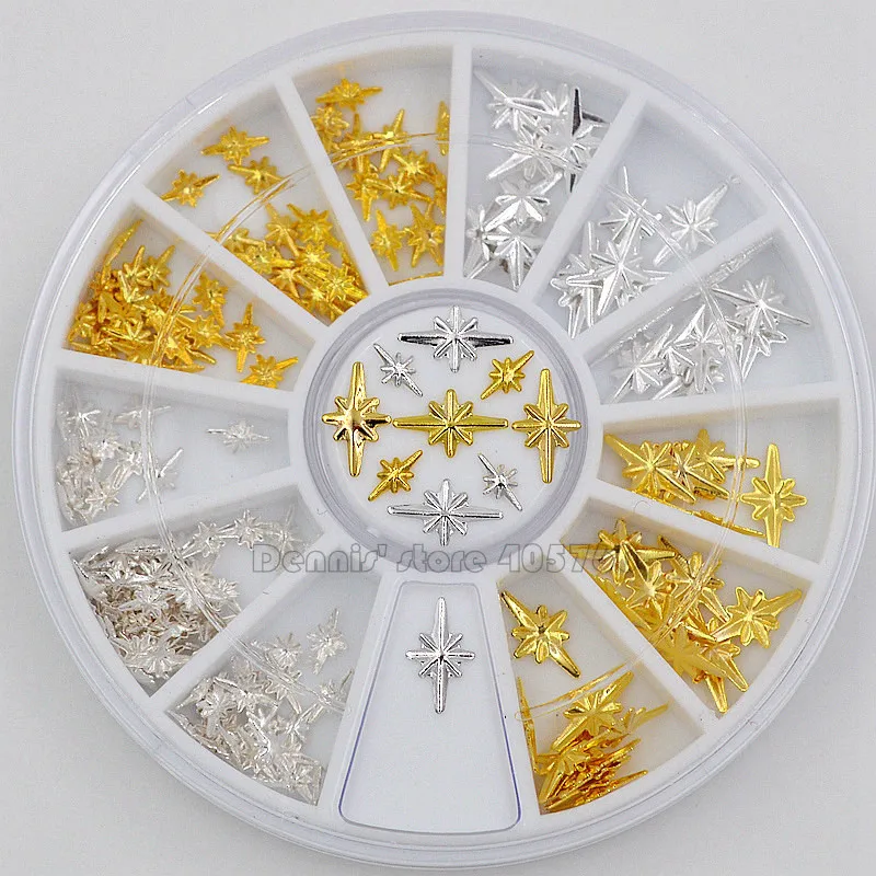 Mix 2 Sizes Gold Silver Starlight Shape Metallic Nail Art Rhinestones Decorations Gem DIY Salon Wheel 4