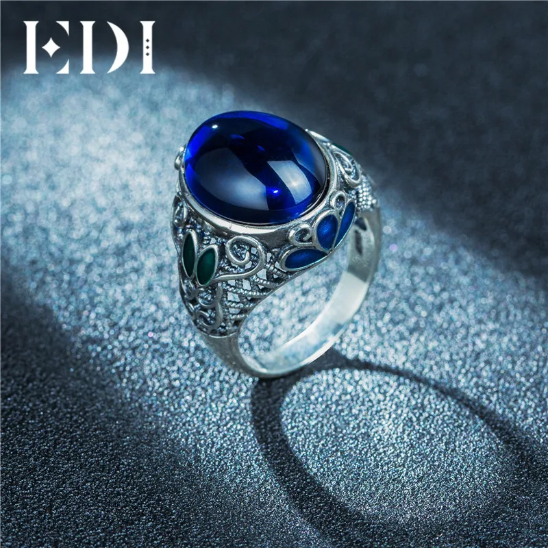 EDI Ретро 10ct сапфировое кольцо 925 пробы Серебряное кольцо перегородчатая ювелирные изделия из корунда Филигранное кольцо для женщин