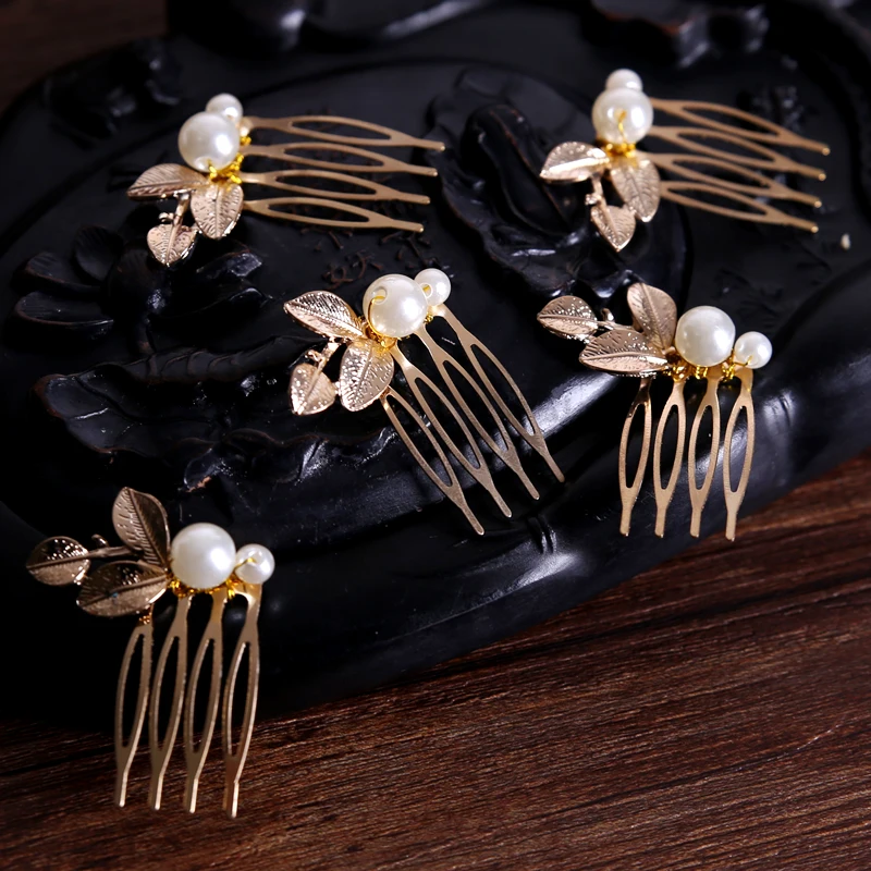 

5PCS/Set Vintage Gold Hair Combs Simulated Pearl Women Jewelry For Bride Queen Girl Tiara Hairpin Party Wedding Hair Accessories