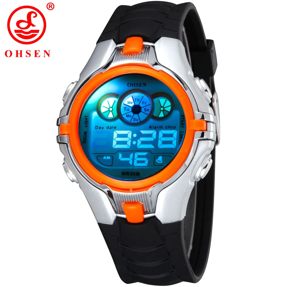 OHSEN детские цифровые спортивные часы с будильником, хронографом и датой, светодиодный светильник, водонепроницаемые наручные часы, студенческие часы, детские часы, nias21