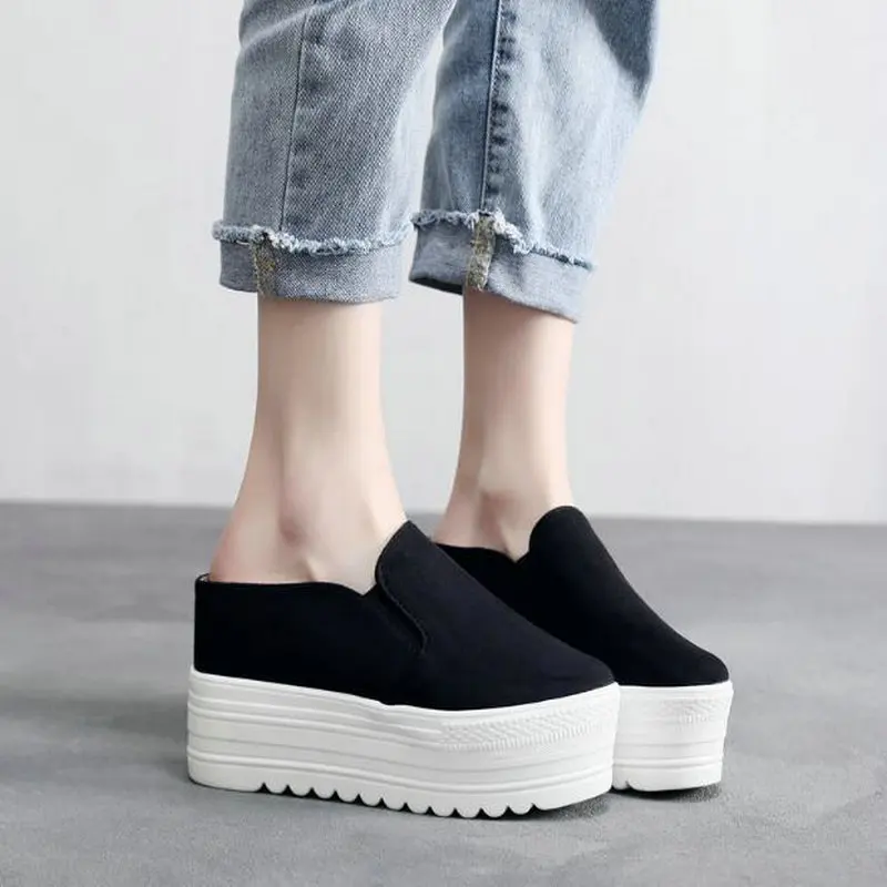 

Spring/summer Women Vulcanize Canvas Shoes Casual platform wedges half slippers Ladies sneaker slip-on Comfortable Shoes PA-63