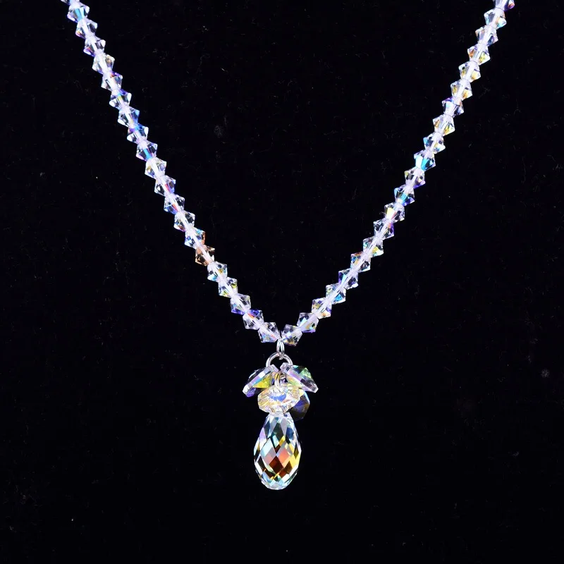 Handmade DIY Water Drop Beaded Necklaces Exquisite Crystal Pendant