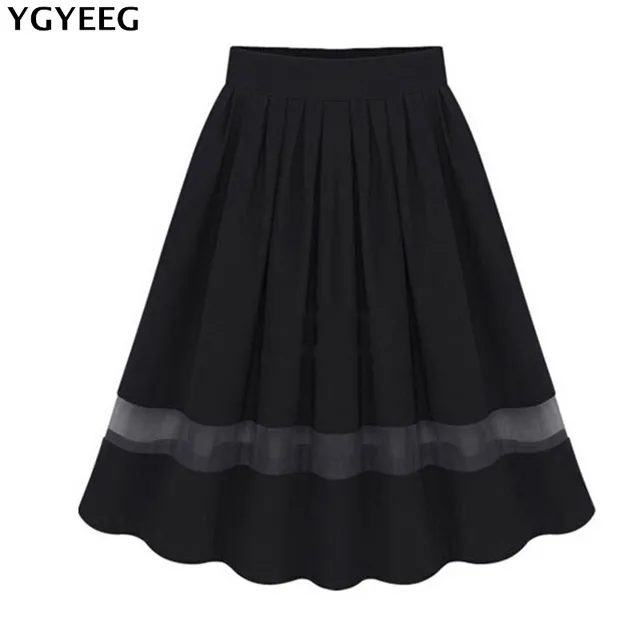 YGYEEG Women Skirt Grid Design Elastic Ladies Midi Skirt Sexy Girl Knee Length Pleated Skirts Summer Korea Clothes High Quality