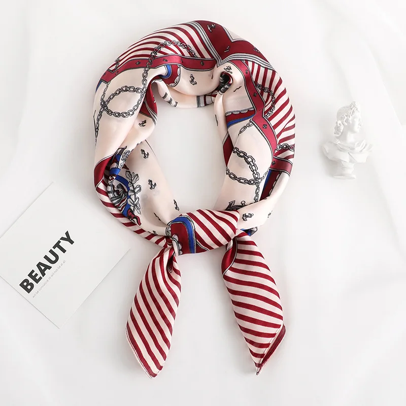 New Square Scarf Women Fashion Striped Silk Scarves and Wrap Ladies Spring Summer Print Office Hair Neck foulard