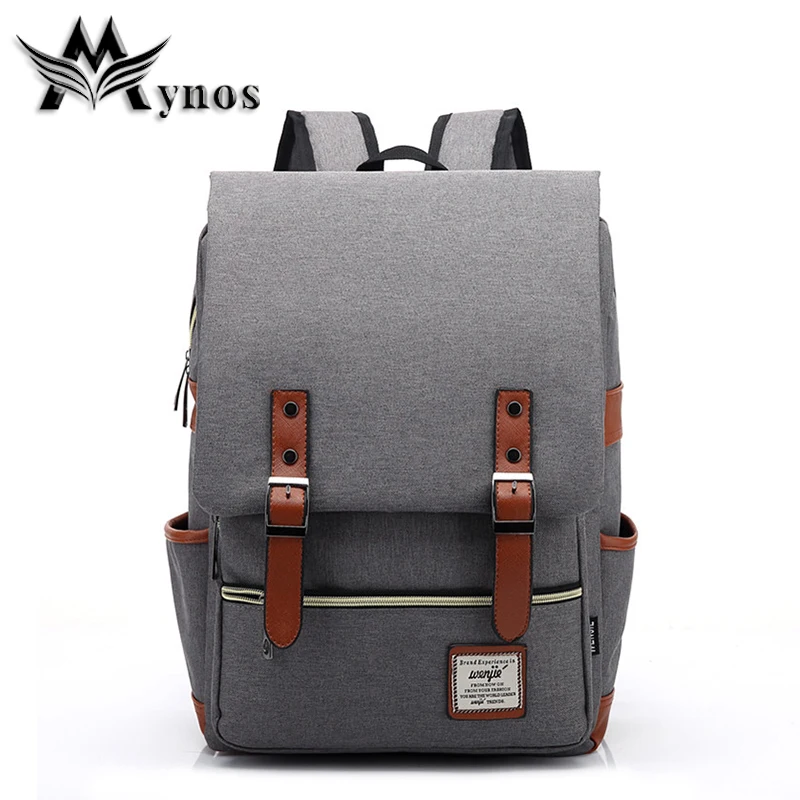 

Mynos New Fashion Women Bag Preppy Backpack Canvas Student Zipper Bag Ladies Bolsas Casual Men Backpacks Girls Teenagers Mochila