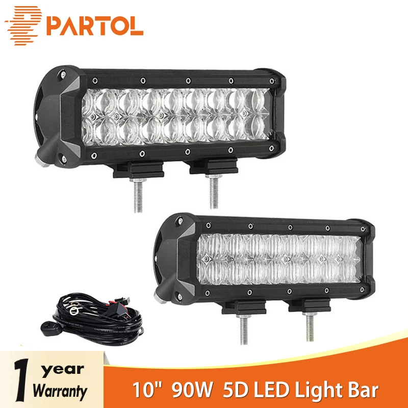 

Partol 2pcs 10" 90W 5D LED Light Bar Work Light 2-Rows Spot Flood Beam Car ATV SUV Auto Truck LED Bar 4X4 Offroad Driving Lamp