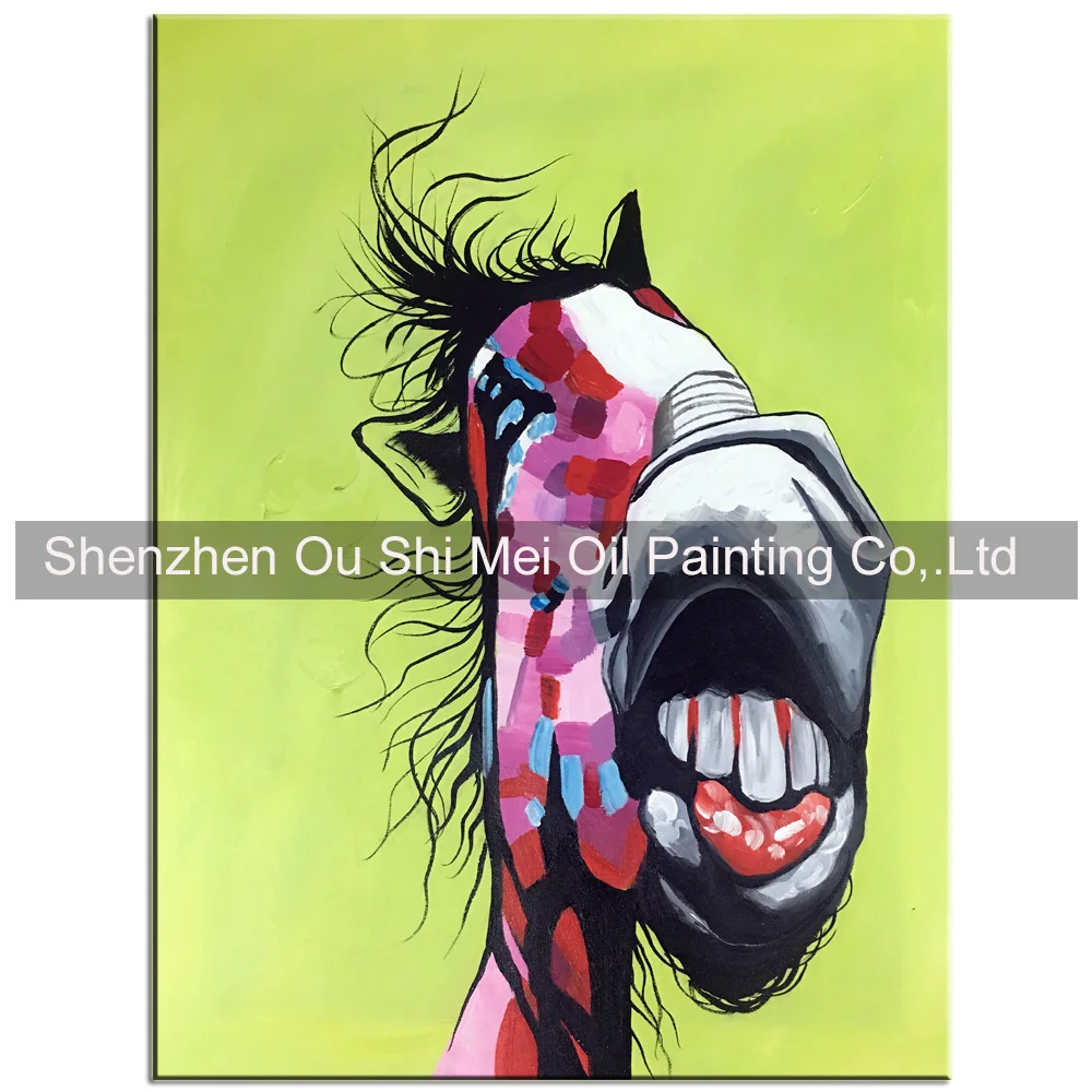 

Hand Painted Abstract Cycling of Frog Wall Picture for Living Room Decor Painting on Canvas Modern Laugh Horse Animal Picture