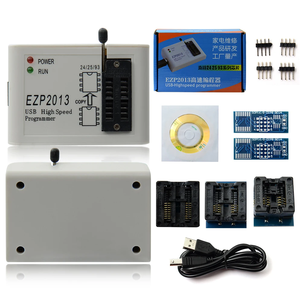 

2018 Newest EZP2013 USB high-speed SPI Programmer support win7 & win8 24 25 93 EEPROM 25 flash bios chip+5 adapters