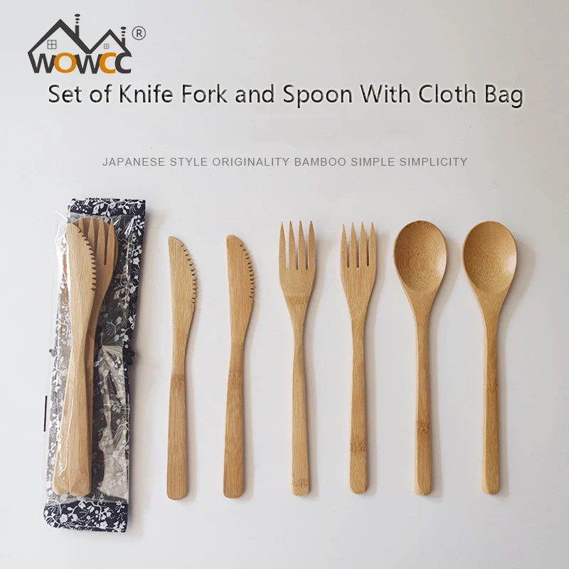 

3PCS Wooden dinnerware set Fork Bamboo Kitchen Cooking Utensil Tool Soup Teaspoon Catering Cutlery Set Tableware Set