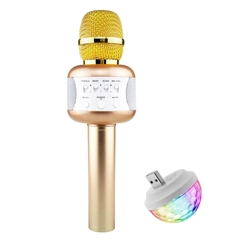 E106 микрофон беспроводной Bluetooth караоке микрофон динамик ручной микрофон KTV музыкальный плеер Поддержка IOS Android с диско-подсветкой - Цвет: Gold