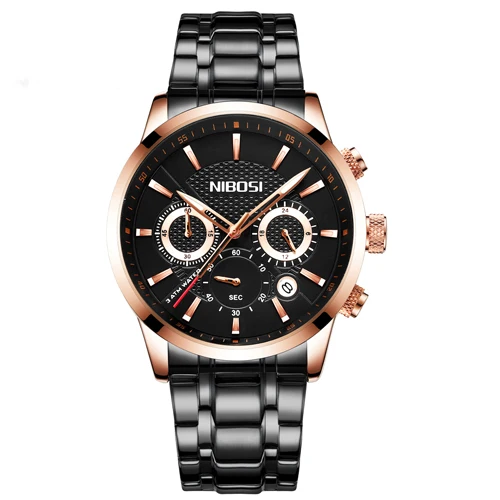 Rose Black Steel NIBOSI, черные мужские модные повседневные нарядные часы, мужские военные кварцевые наручные часы, мужские часы, роскошные Брендовые Часы - Цвет: Rose Black Steel
