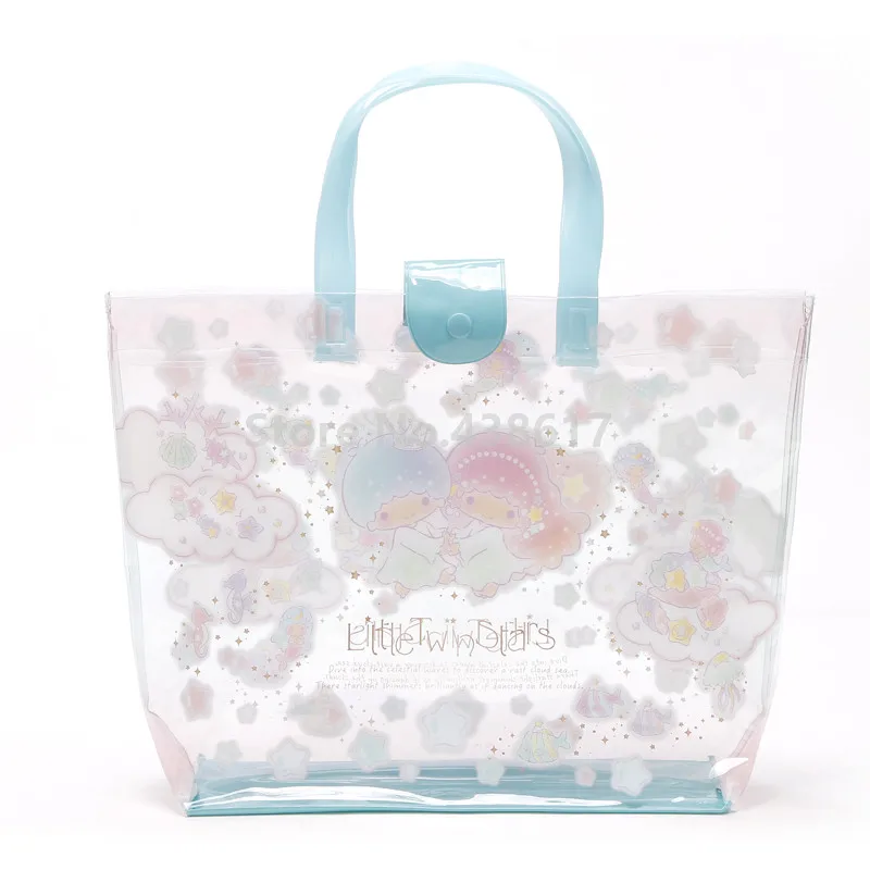 

New Blue Little Twin Stars PVC Beach Bag Waterproof Handbag Cute Tote Bags for Kids Girls Children