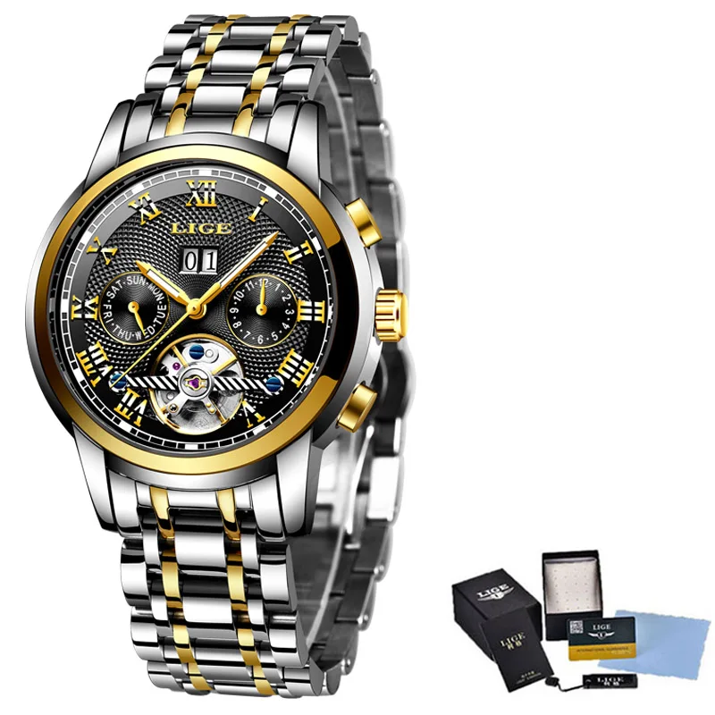

Relogio Masculino LIGEMen's Watch Mechanical Watch Top Brand Luxury Men Sports Watch Men's Waterproof Stainless Steel Strap Saat
