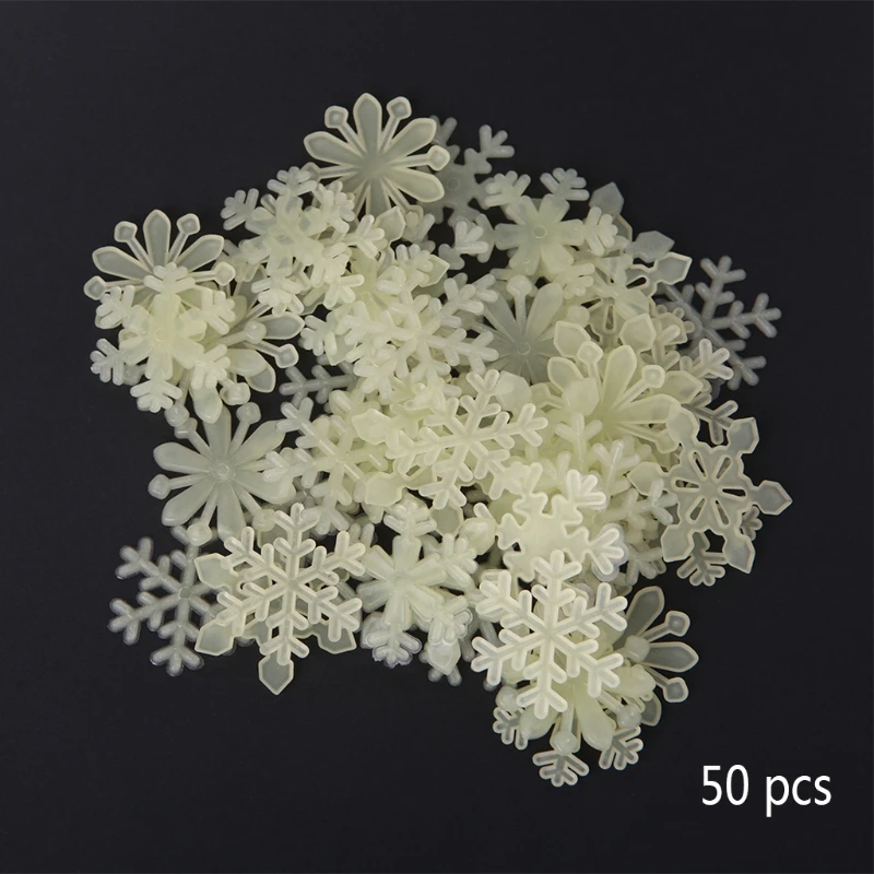 

50Pcs 3D Luminous Snowflake Glow In The Dark Light Home Garden Fluorescent Decal
