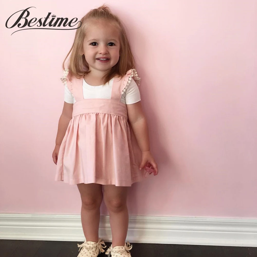 Cotton Pink Baby Dress Summer Baby Girls Clothes Ruffles Shoulder Strap