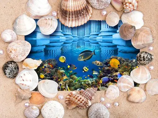 

customize 3d flooring Shell Beach wallpaper 3d floor murals kitchen vinyl wallpaper 3d stereoscopic wallpaper