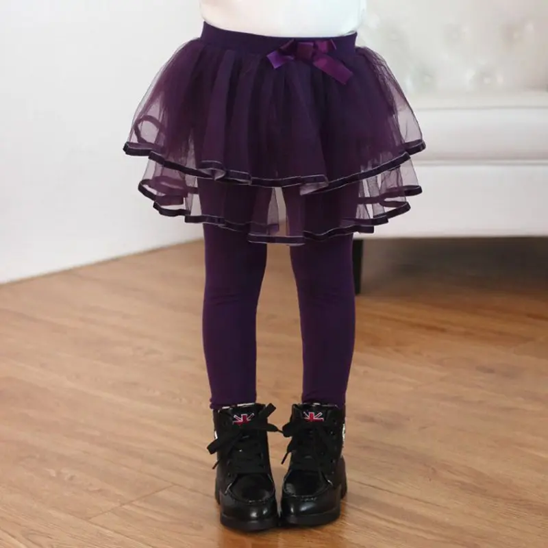 COOTELILI 80-130cm Lace Tutu Skirt Leggings Girls Winter Fleece Velvet Children's Pants Kids Trousers Purple Black  (2)