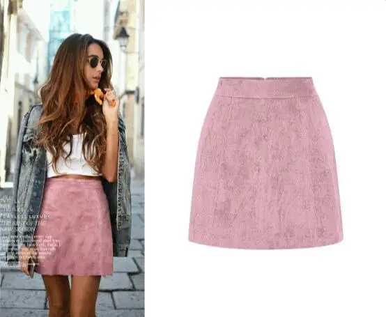 

2018 new girl pink skirt bodycon Vintage Art empire Suede a-line solid Light tan Burgundy color woman sweet Leisure pink skirts