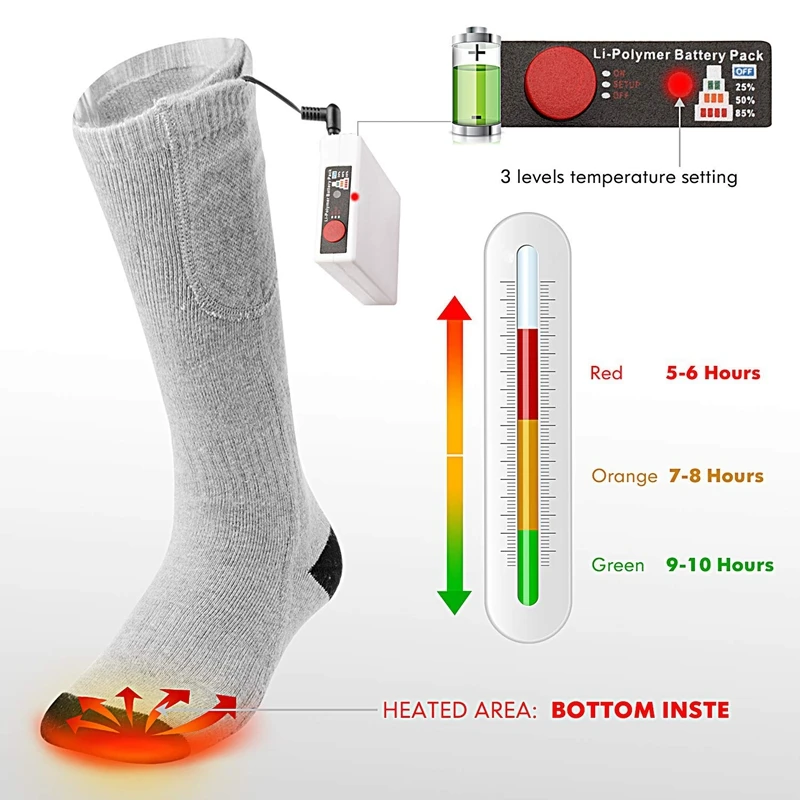 Battery Heated Socks, Best Rechargeable Battery Operated Electric Socks Unisex Foot Warmers Thermal Socks With 3 Heat Setting