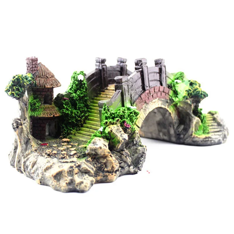 

Aquarium Decor Ornament Bridge Resin Rockery Fake Rock Bridges Pavilion Fish Tank Decoration Tree Landscape